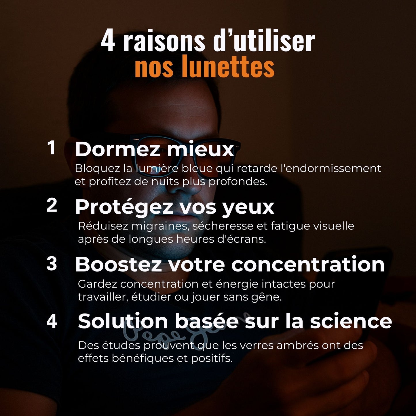 Lunettes filtrant la lumière bleue nocive des écrans