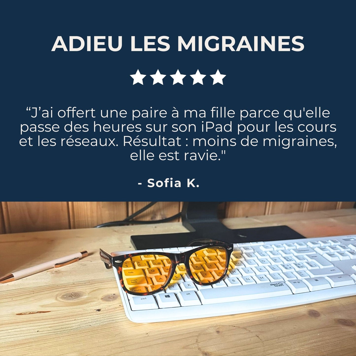 Lunettes filtrant la lumière bleue nocive des écrans