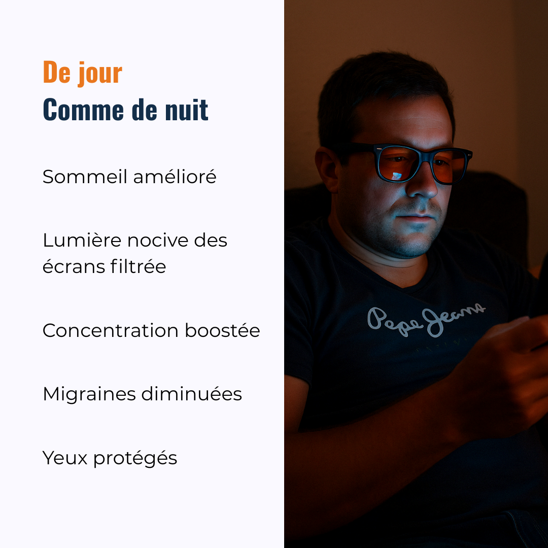 Lunettes filtrant la lumière bleue nocive des écrans